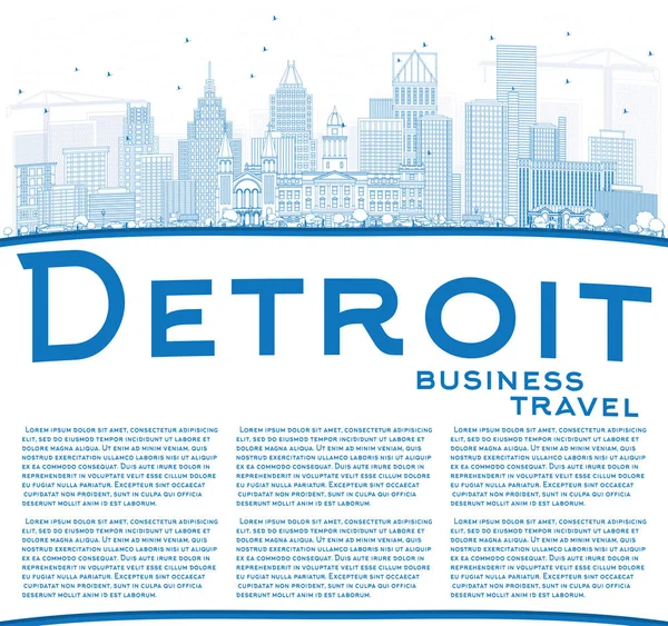 Esquema de Detroit Skyline con edificios azules y espacio de copia . — Vector de stock