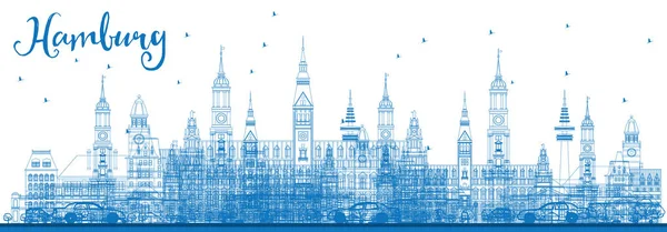 Zarys Hamburg Skyline z niebieskie budynki. — Wektor stockowy