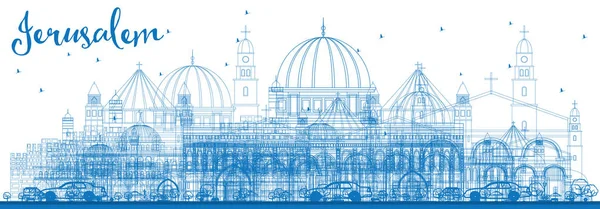 与蓝色建筑物轮廓耶路撒冷天际线. — 图库矢量图片