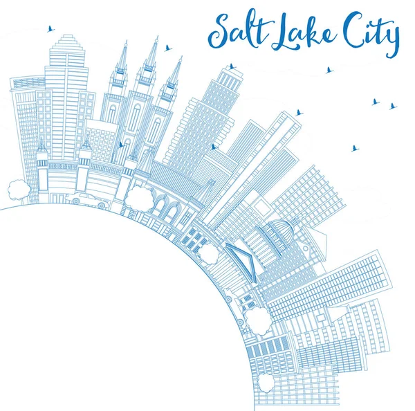 Контур Солт-Лейк-Сити Skyline с голубыми зданиями и копировать Spac — стоковый вектор