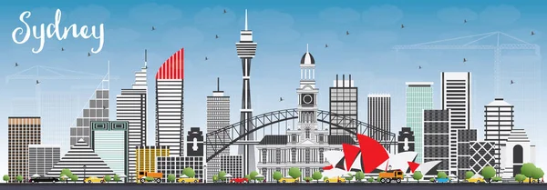 Sydney Ausztrália Skyline épületek szürke és a kék ég. — Stock Vector