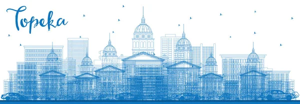 Esquema Topeka Skyline con edificios azules . — Vector de stock