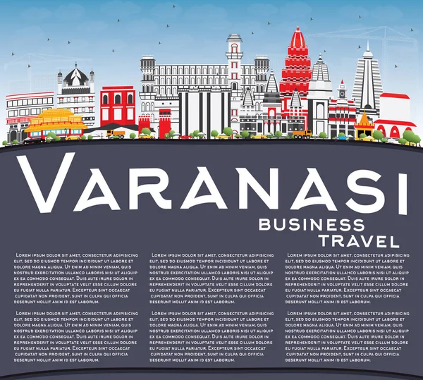 Varanasi Skyline met kleur gebouwen, blauwe hemel en kopie ruimte. — Stockvector