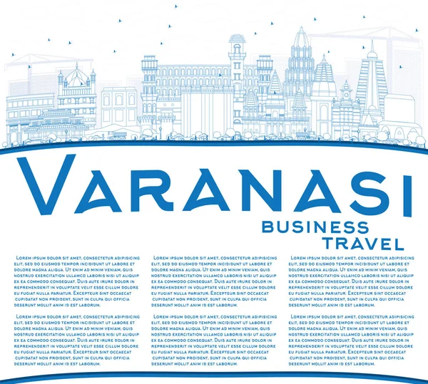 Outline Varanasi Skyline con edifici blu e spazio copia . — Vettoriale Stock