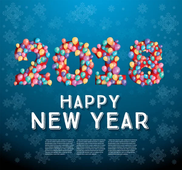 2018 Feliz Ano Novo cartão de saudação com balões voadores e Snowf —  Vetores de Stock