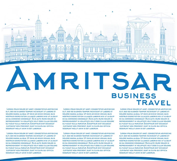 Obrys Amritsar Panorama s modré budovy a kopírovat prostor. — Stockový vektor