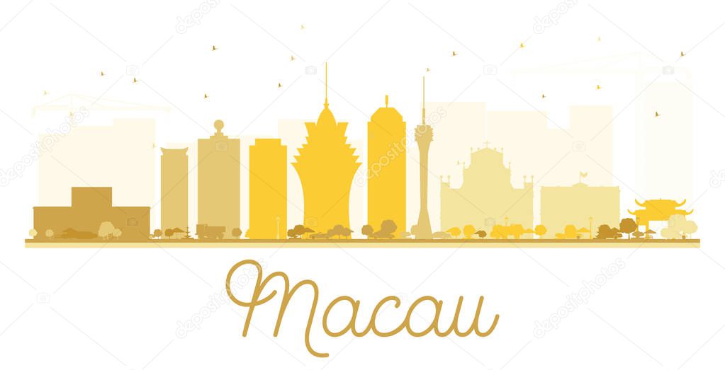 Macau City skyline golden silhouette.