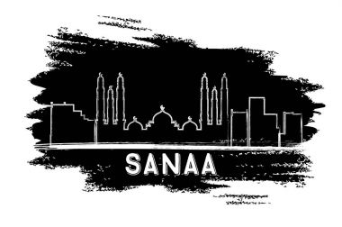 Sanaa (Yemen) manzarası siluet. Elle çizilmiş kroki.