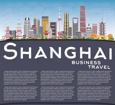 Şanghay Çin manzarası ile renk binalar, mavi gökyüzü ve kopya S