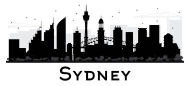 Sydney şehir manzarası siyah beyaz siluet.