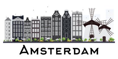 Amsterdam Hollanda manzarası ile gri beyaz izole binalar 
