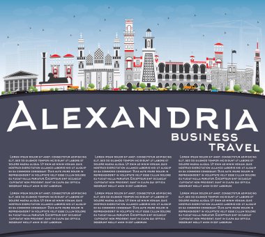 Alexandria manzarası gri binalar, mavi gökyüzü ve kopya alanı.