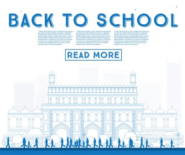 Okul için anahat. Okul otobüsü, Bina ve Stu ile banner