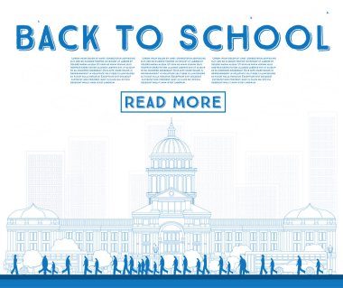 Okul için anahat. Okul otobüsü, Bina ve Stu ile banner