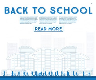 Okul için anahat. Okul otobüsü, Bina ve Stu ile banner