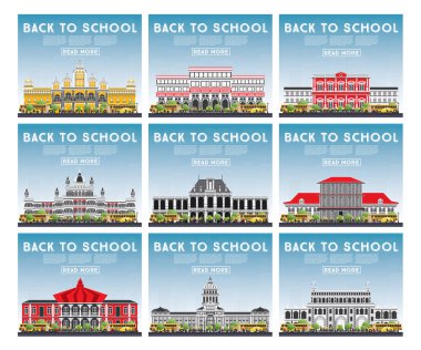 Üniversite, yüksek okul ve üniversite çalışma afiş kümesi.