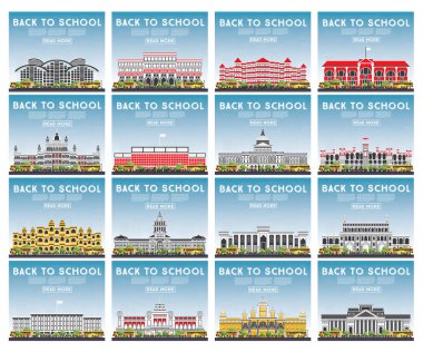 Üniversite, yüksek okul ve üniversite çalışma afiş kümesi.