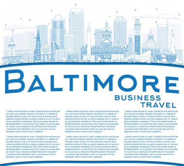 Anahat Baltimore manzarası ile mavi binalar ve kopya alanı.