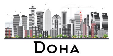 Doha Katar manzarası ile gri beyaz Backgro izole binalar