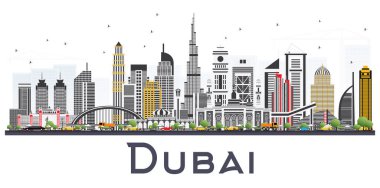 Dubai Birleşik Arap Emirlikleri manzarası ile gri beyaz Backgrou izole binalar