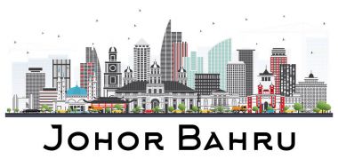 Johor Bahru Malezya manzarası gri WHI üzerinde izole binalar