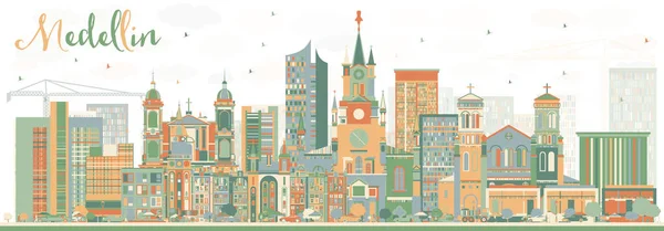 Medellin Skyline mit farbigen Gebäuden. — Stockvektor