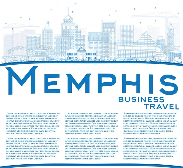 Outline Memphis Skyline with Blue Buildings and Copy Space. — Stock Vector