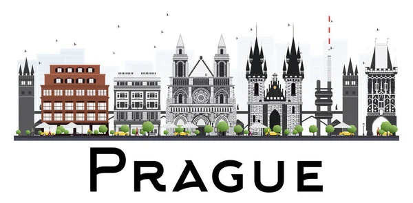 El horizonte de Praga con edificios grises aislados sobre fondo blanco . — Archivo Imágenes Vectoriales