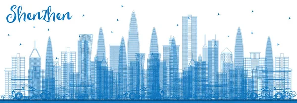 Anahat Shenzhen manzarası ile mavi binalar. — Stok Vektör