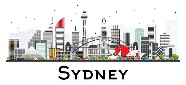 Sydney Australia Skyline with Gray Buildings Isolated on White B — Stock Vector