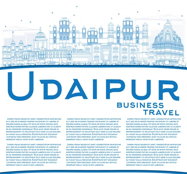 Esquema de Udaipur Skyline con edificios azules y espacio de copia . — Vector de stock
