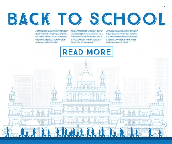 Okul için anahat. Okul otobüsü, Bina ve Stu ile banner