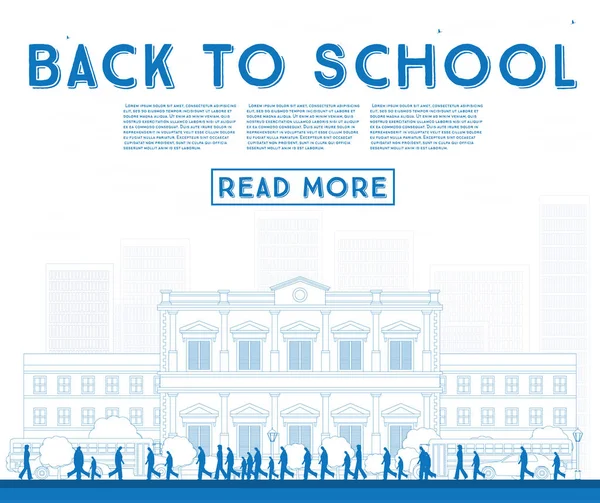 Okul için anahat. Okul otobüsü, Bina ve Stu ile banner