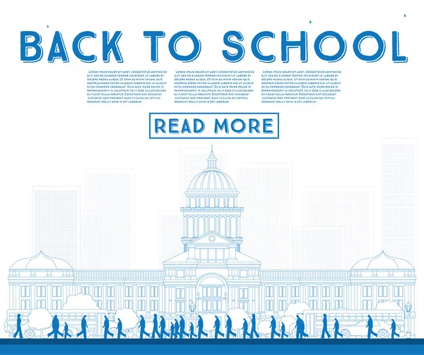 Okul için anahat. Okul otobüsü, Bina ve Stu ile banner