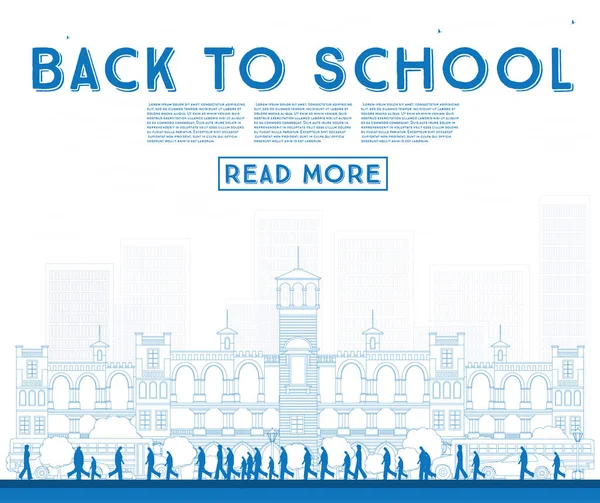 Okul için anahat. Okul otobüsü, Bina ve Stu ile banner