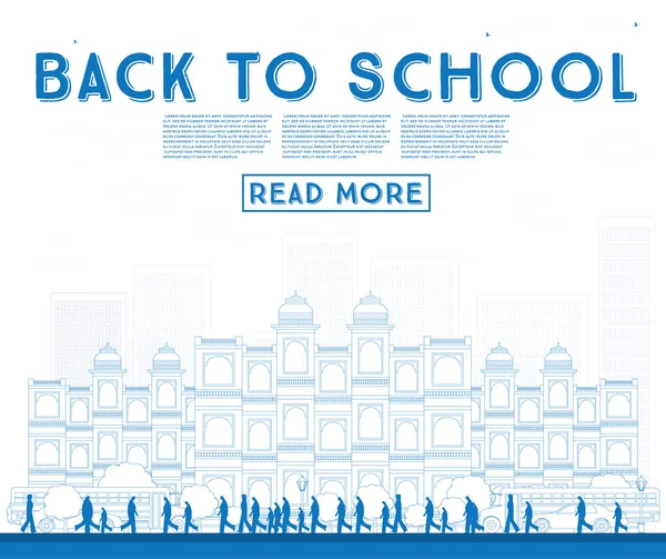 Okul için anahat. Okul otobüsü, Bina ve Stu ile banner