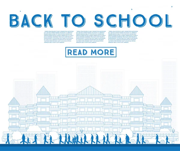 Okul için anahat. Okul otobüsü, Bina ve Stu ile banner