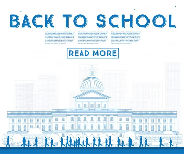 Okul için anahat. Okul otobüsü, Bina ve Stu ile banner