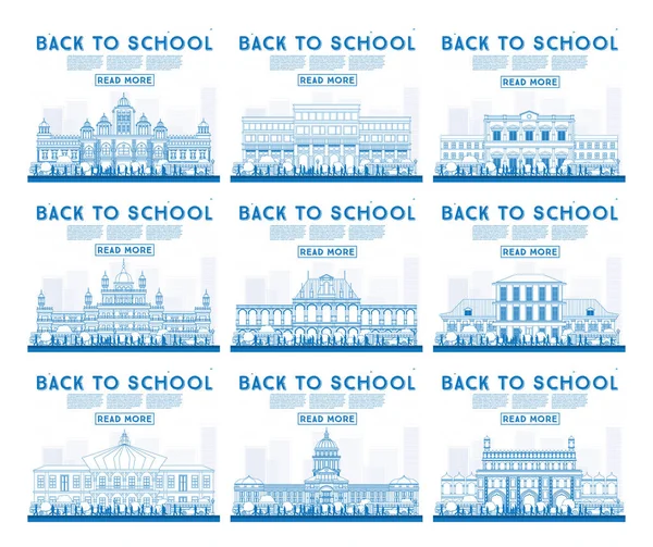 Üniversite, yüksek okul ve üniversite çalışma afiş anahat kümesi