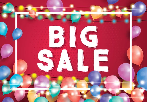 Big Sale Poster on Red Background with Flying Balloons, White Fr — Stock Vector