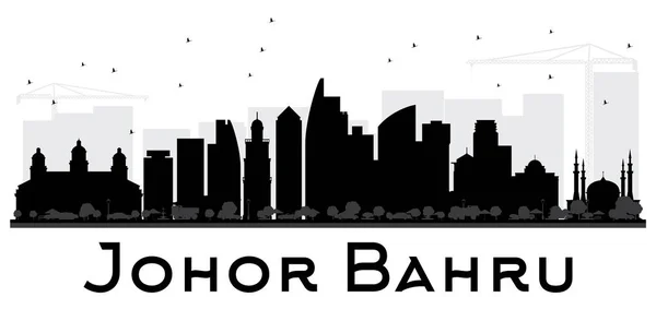 Johor Bahru Malasia City skyline silueta en blanco y negro . — Archivo Imágenes Vectoriales