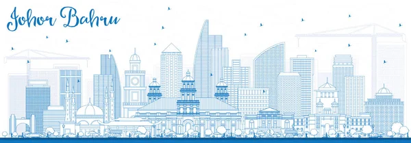 Outline Johor Bahru Malesia Skyline con edifici blu . — Vettoriale Stock