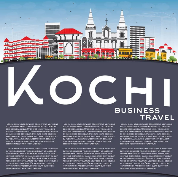 Kochi manzarası renkli binalar, mavi gökyüzü ve kopya alanı.