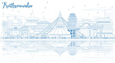 Anahat Katmandu manzarası ile mavi binalar ve yansımalar.