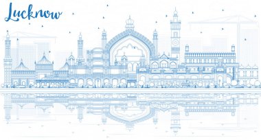 Outline Lucknow Skyline with Blue Buildings and Reflections. clipart
