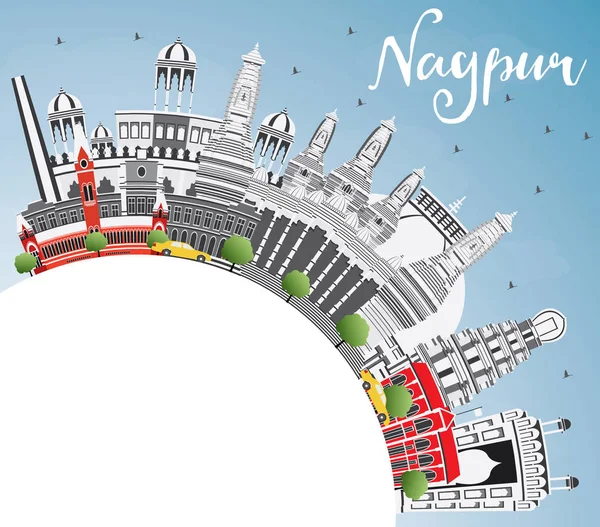 Nagpur Skyline dengan Gray Buildings, Blue Sky dan Copy Space . - Stok Vektor