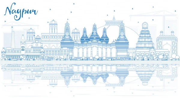 Kontur Nagpur Skyline med blå byggnader och reflektioner. — Stock vektor
