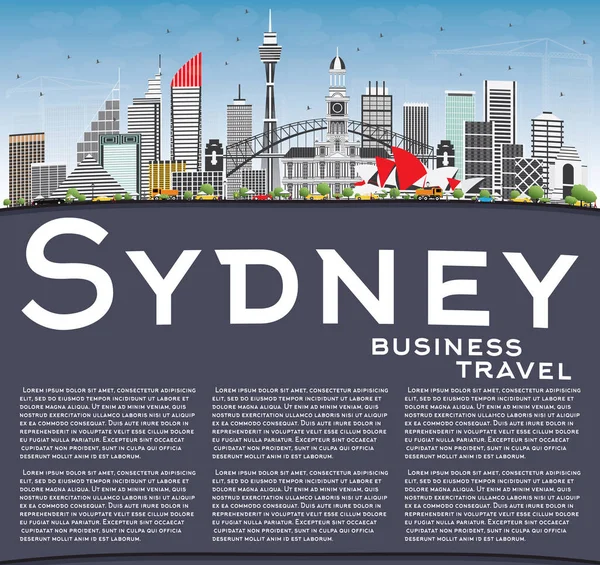 Sydney Austrália Skyline com edifícios cinzentos, céu azul e cópia —  Vetores de Stock