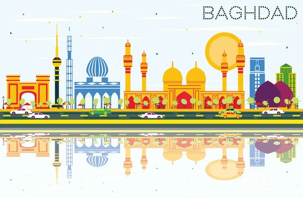 Bagdad Skyline színes épületek, a kék ég és a gondolatok. — Stock Vector