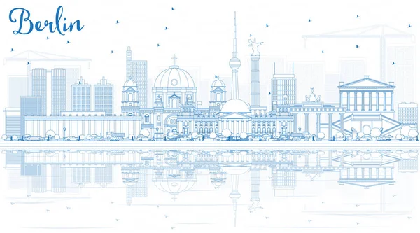 Outline Berlino skyline con edifici blu e riflessi . — Vettoriale Stock